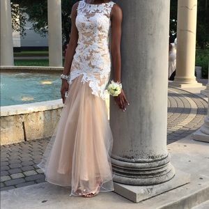 Lace embroidery dress with tulle bottom